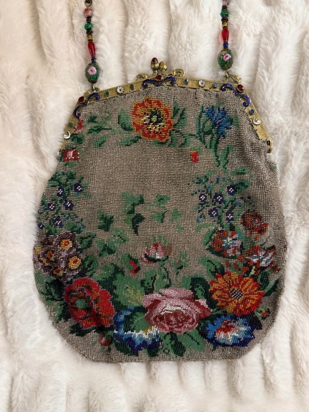 Vintage Floral Micro-Beaded Evening Bag. Circa 1910-1920